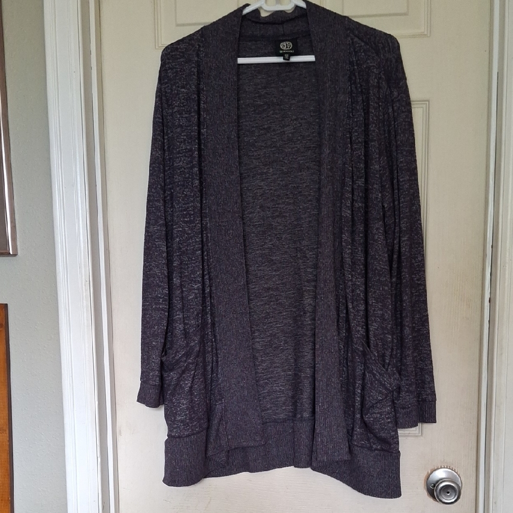 Bobeau Charcoal Blue Open-Front Cardigan